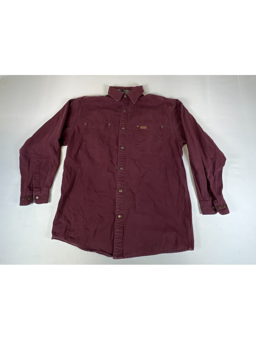 Carhartt Men L Maroon Plaid Lined Long Sleeve Button Down Work Shirt Jacket